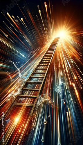 Career ladder extending upwards with a motion blur effect, set against a dynamic splash background, emphasizing rapid growth and progress.