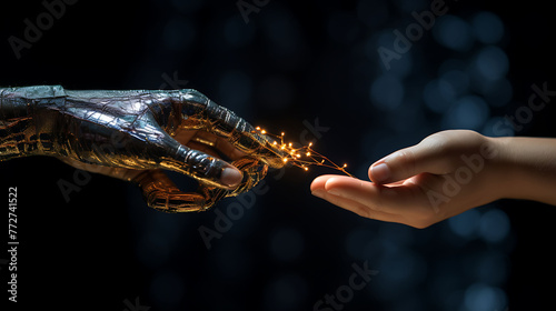 hand of human and robot or artificial Intelligence connecting data information , machine learning technology #772741522