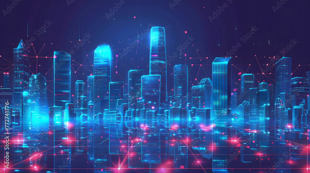 Modern skyscrapers of a smart city, futuristic financial district. generative ai.