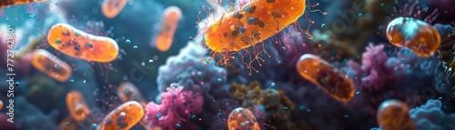 healthy probiotics traveling through your gut detailing medical 3d illustration.