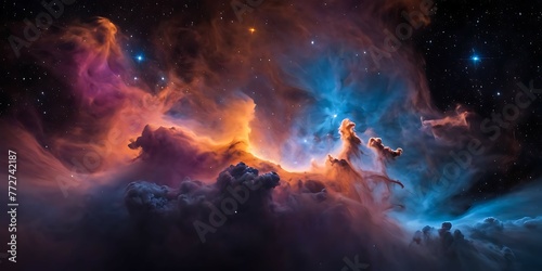 Vivid Nebula. Cosmic Space, Starlit Sky. Astronomical Science. Supernova Background Wallpaper.