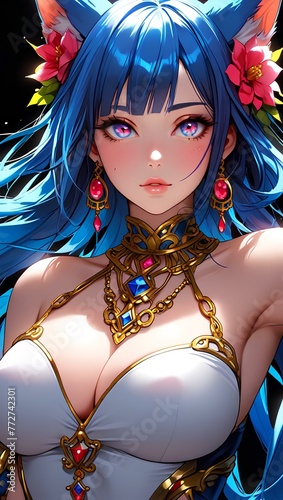 portrait of a queen with blue hair