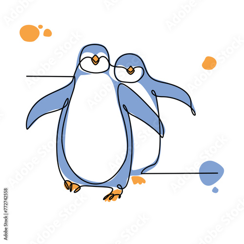 Cute Pinguin Line Art Vector. Pinguin Illustration design for Wall art Print