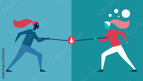 A tugofwar between two opposing forces representing a persons internal struggles between their beliefs and behaviors.