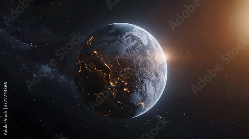 Planet earth from the space at night . 3d render. generative ai.