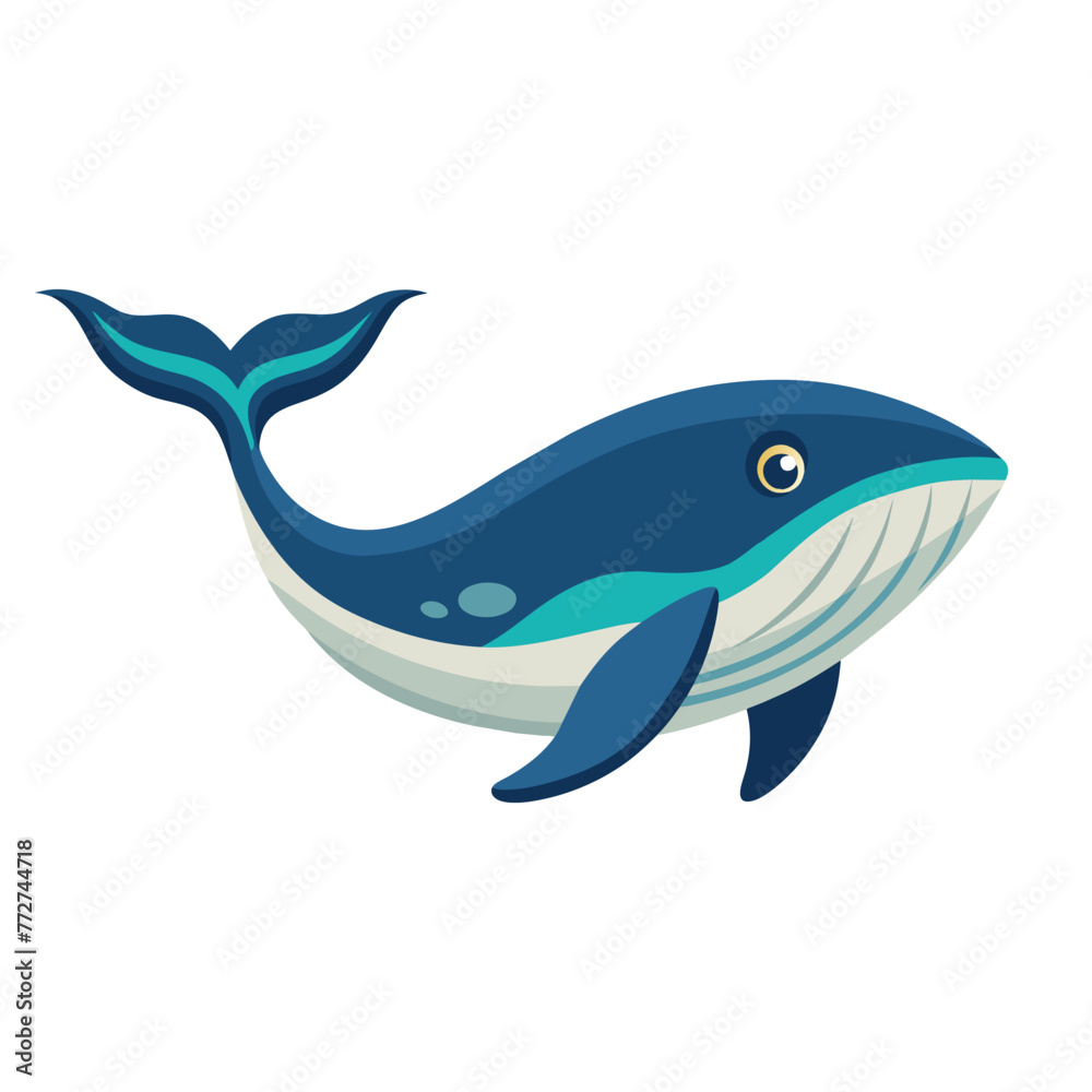 Whale fish isolated flat vector illustration on white background.