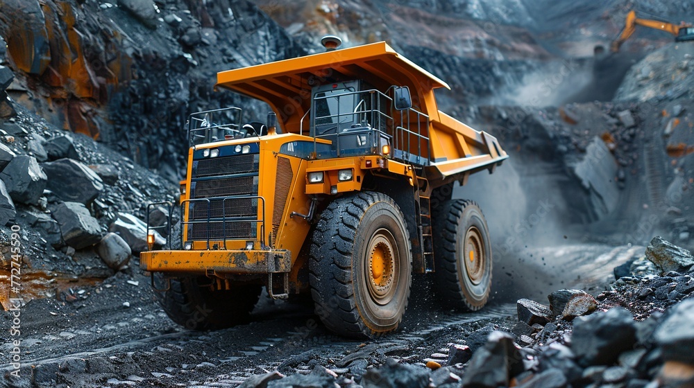 yellow grader digging the earth on a construction site at a diamond mine yellow grader digging the earth on a construction site at a diamond mine