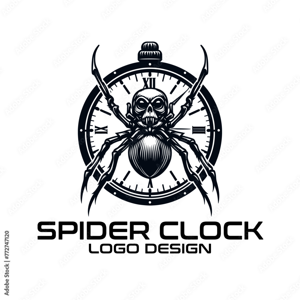 Obraz premium Spider Clock Vector Logo Design