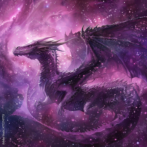 Majestic Purple Space Dragon Background
