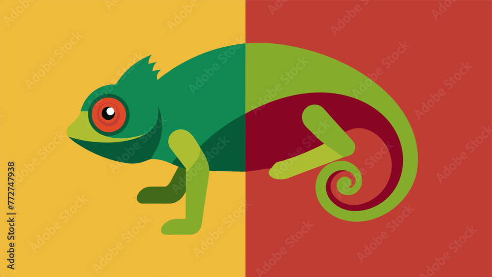 Fototapeta premium A chameleon blending into different backgrounds representing the internal struggle of adapting ones behaviors to accommodate conflicting values