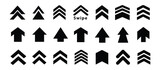 Set swipe up arrows icons. Different black arrows sign upwards. Scroll or swipe up. Graphic vector elements for web, applications, infographic, social media