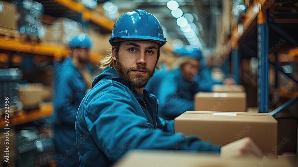 Postal workers sorting mail and packages in a distribution center, efficiency in motion Postal workers sorting mail and packages in a distribution center, efficiency in motion