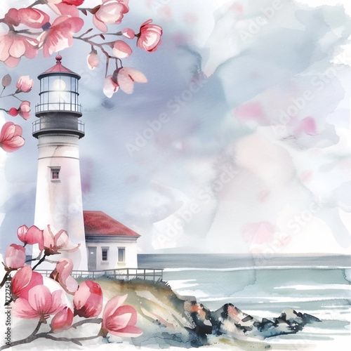 Holographic Spring Lighthouse Background