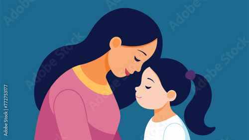 As the daughter tosses and turns in bed her mother lightly strokes her forehead and whispers encouraging words to help her fall back asleep.