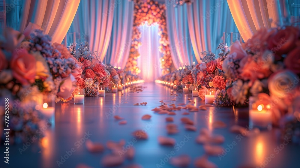 Wedding venue advertising magical ceremony settings, love and memories