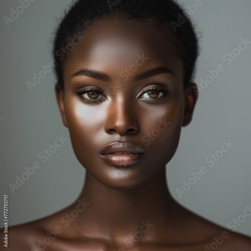 Beautiful African American woman, glowing perfect skin, beauty industry, beauty and health.