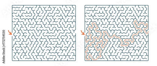 rectangular maze, a simple logic game with labyrinths. Vector maze game.
