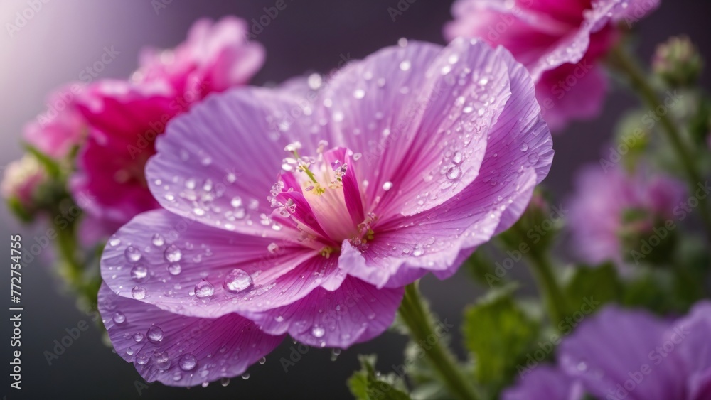 Alcea Flowers Close Up Macro View 