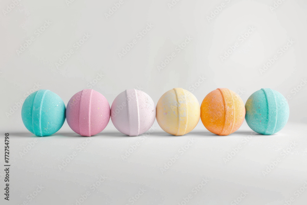 A clean, white background emphasizes the line of colored macarons, blank label area for branding or messaging A clean, white background emphasizes the line of colored macarons, blank label area for branding or messaging