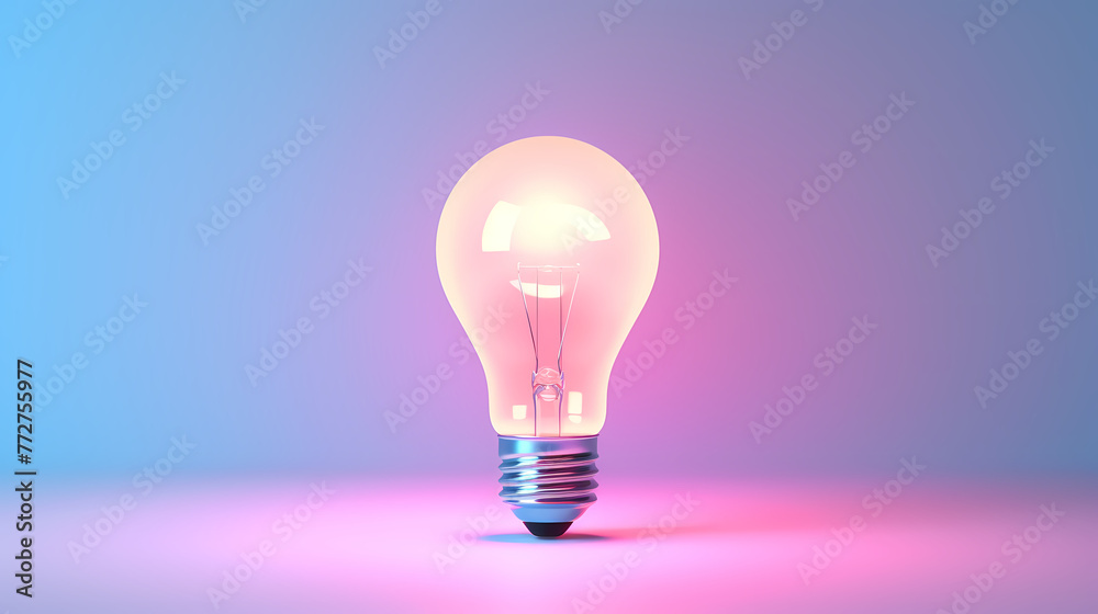 Minimalism concept, light bulb, neon gradient colors Minimalism concept, light bulb, neon gradient colors