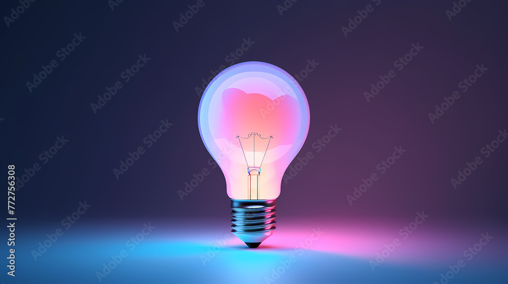 Minimalism concept, light bulb, neon gradient colors Minimalism concept, light bulb, neon gradient colors
