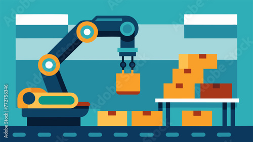 A macro image of a robotic arm carefully sorting and organizing materials in the production line showcasing the precision and efficiency of