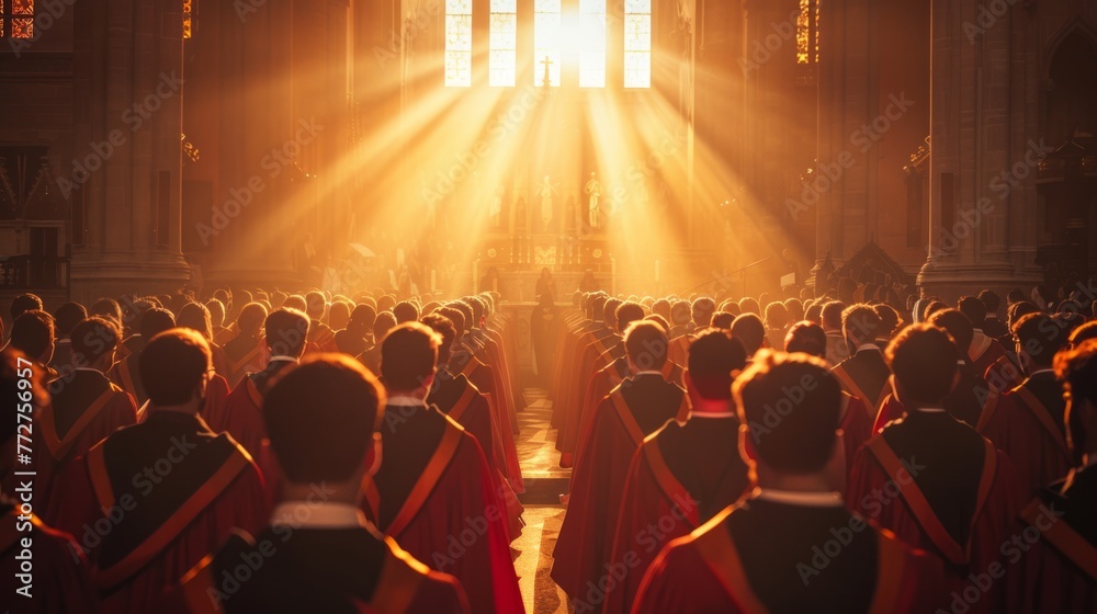 Choir in church with sunlight