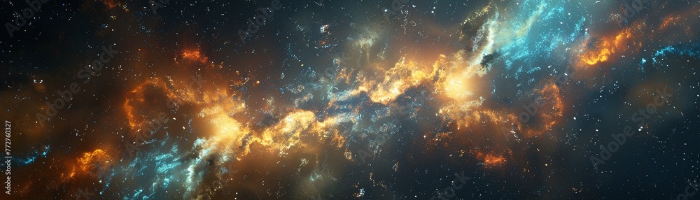 Fototapeta premium Beautifully random galaxies intertwined with a vibrant nebula, photorealistic space scene ,3DCG,high resulution