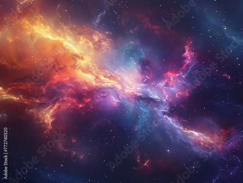 Beautiful, photorealistic image of a vibrant nebula, galaxies swirling in randomness ,3DCG,clean sharp focus