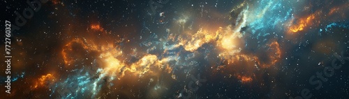 Beautifully random galaxies intertwined with a vibrant nebula, photorealistic space scene ,3DCG,high resulution