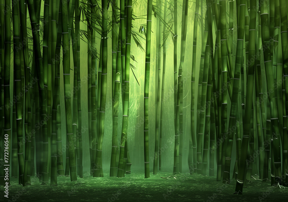 Fototapeta premium Bamboo Forest: A dense bamboo forest background, with tall stalks of bamboo creating a serene and peaceful atmosphere.