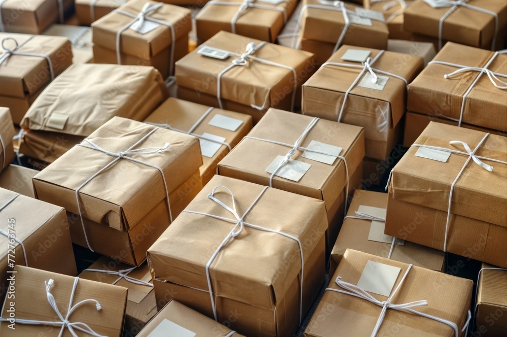 Fototapeta premium Parcels in a warehouse, close-up of parcels.