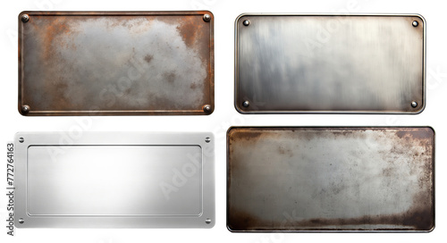 Set of metal plates with rusted surfaces, cut out photo