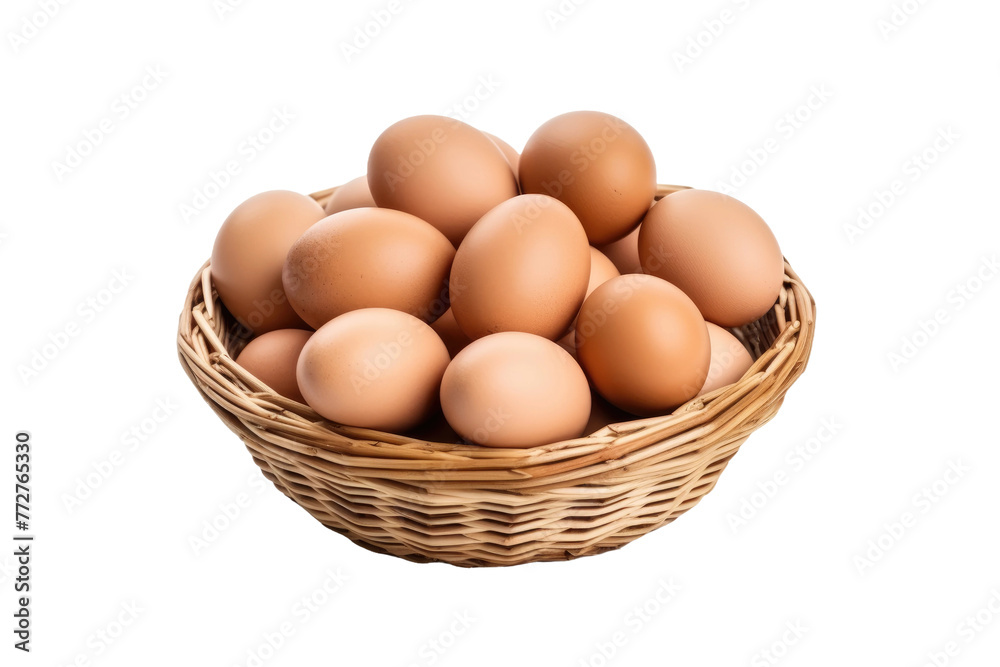 A Delicate Dance: Basket of Eggs on Ivory Canvas. On a Clear PNG or White Background. A Delicate Dance: Basket of Eggs on Ivory Canvas. On a Clear PNG or White Background.