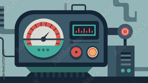 A closeup of an industrial machine showcasing its sleek design and the large futuristic meter displaying its low energy usage rate.