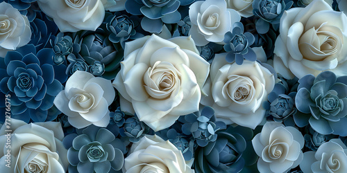  Collection of blue and white roses flowers arrangement for weddings , birthday , anniversary celebration background and wallpaper concept   photo