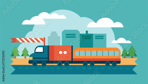 A detailed image of a train transporting goods with a banner in the background promoting reduced logistics costs through reshoring. This image © Justlight