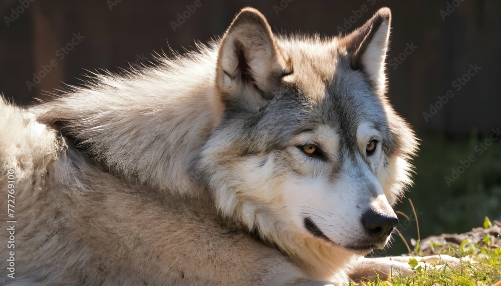 A Wolf With A Contented Expression Enjoying The W