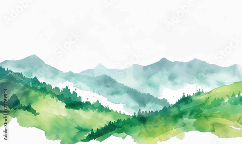 watercolor frame landscape with mountains and forest