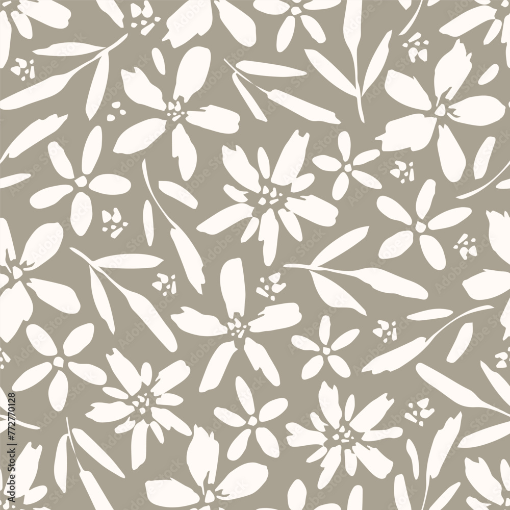 Simple floral vector seamless pattern. Light flowers, leaves on a gray background. For fabric prints, textile products, clothing. Simple floral vector seamless pattern. Light flowers, leaves on a gray background. For fabric prints, textile products, clothing.