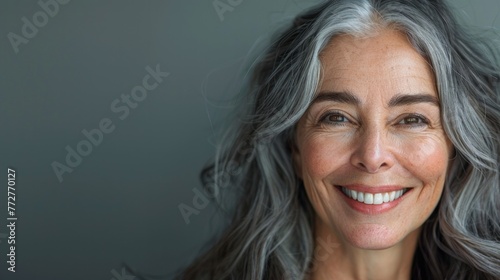 Smiling beautiful mature business woman standing isolated on white background. Older senior businesswoman, 60s grey haired lady professional coach looking at camera, close up face headshot portrait.