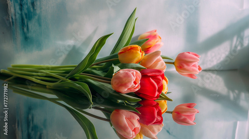 Zbliżenie na bukiet tulipanów na artystycznym tle