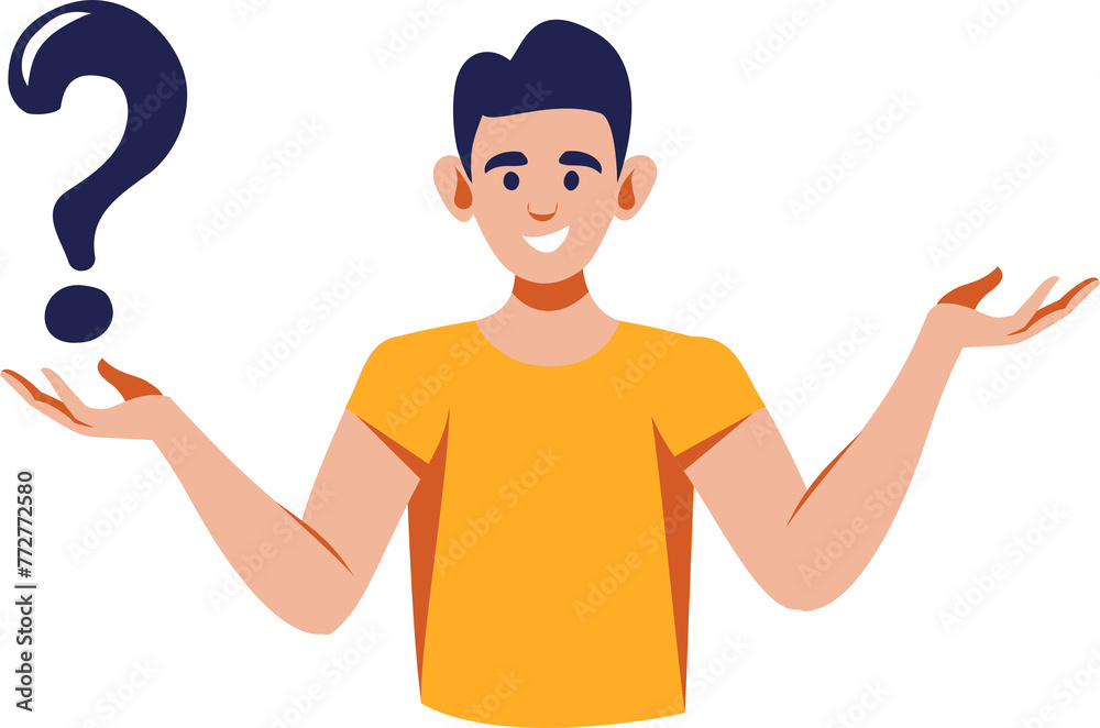 Man with question icon. Education, studying, decision, support, confusion, choice, dilemma, problem concept. Man with question icon. Education, studying, decision, support, confusion, choice, dilemma, problem concept.