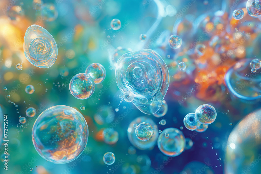 Beautiful shining soap bubbles dancing in the air