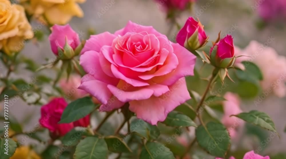 rose bush various colors on the same rose bush, beautiful rose flowers of various colors grow red and yellow flowers rose bush various colors on the same rose bush, beautiful rose flowers of various colors grow red and yellow flowers