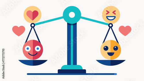 An emotional balance scale with one side weighted down by heavy emotions and the other side lifted by words like empathy and selfawareness