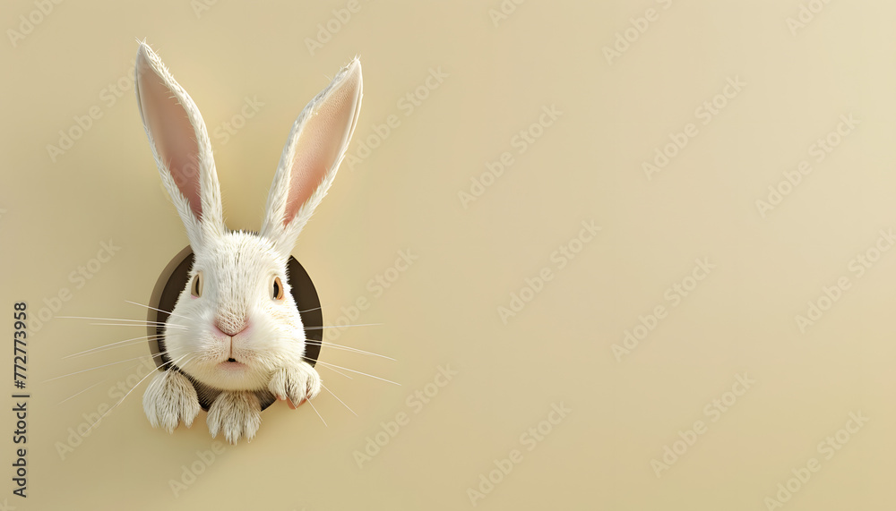 Cute easter bunny coming out of a hole with copy space Cute easter bunny coming out of a hole with copy space