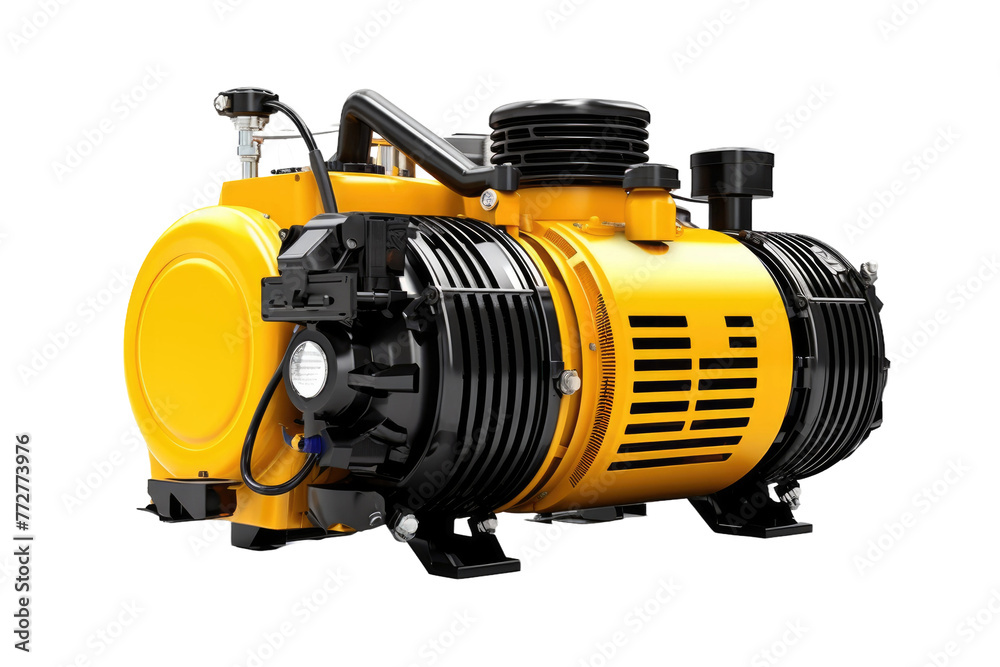 Vibrant Yellow and Black Water Pump. On a Clear PNG or White Background.