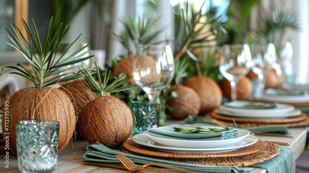A close-up of a table with place settings on top of it A close-up of a table with place settings on top of it