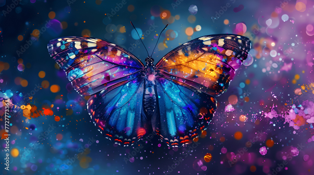Abstract flying butterfly with blue purple and cyan art, generative Ai